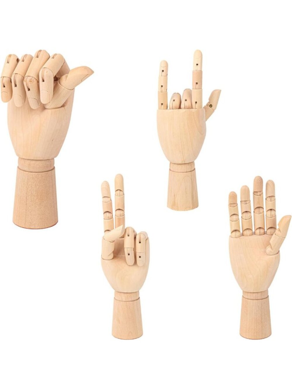 4 Pack 7-Inch Flexible Wooden Hand Models for Art, Sketching, & Home Decor